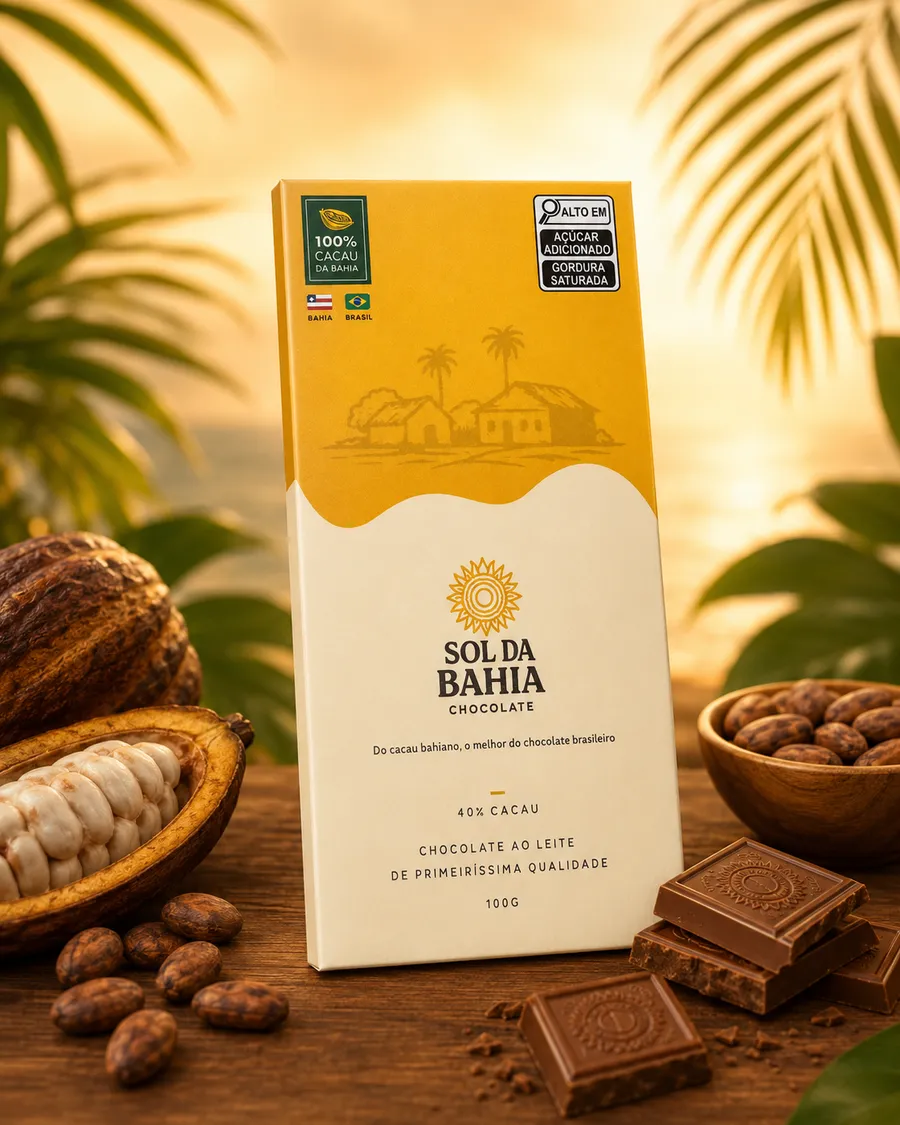 Três tipos de chocolates Sol da Bahia com embalagens originais